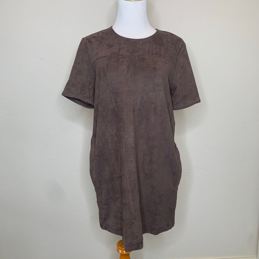 Chloe K Brown Suede Mini Shift Dress Pockets Small